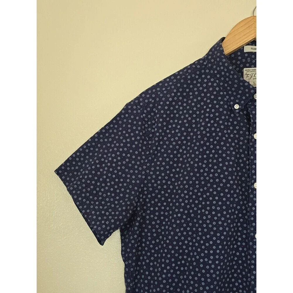J.Crew Mens Large Slim Secret Wash Shirt Blue Floral Organic Cotton Stretch